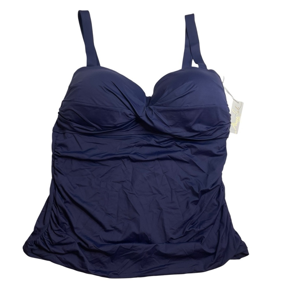Anne Cole Signature Plus Size Live in Color Twist Bandeaukini Top Navy 22W New